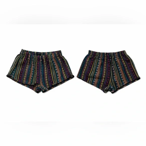 Tribal Knit Shorts M – Boho Festival Aztec Colorful Blue Black Pink Yellow White - Picture 2 of 5